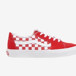 Trendy red and white checkerboard Vans. Gently worn but in good condition!